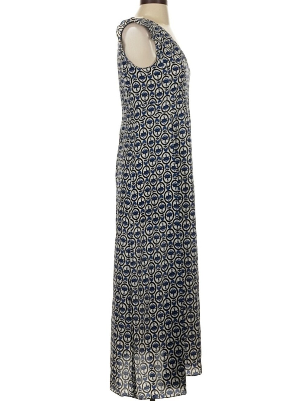 'S Max Mara Navy & White Printed V-Neck Floral Maxi Dress (US 2) - Picture 3 of 5